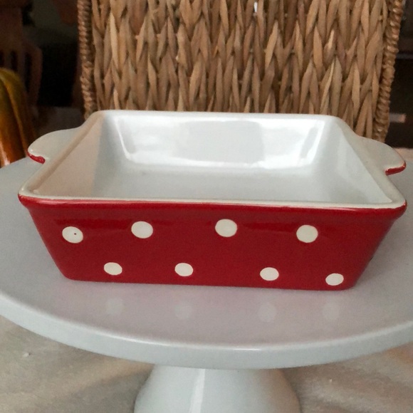 Signature Other - 6” Stoneware Square Red with White Polka Dot